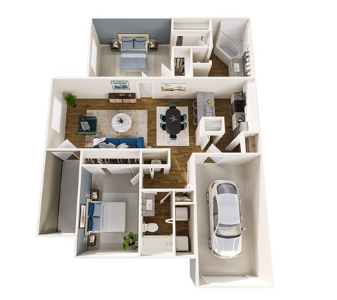 Floor plan for 2 beds, 2 baths, 1340 sqft